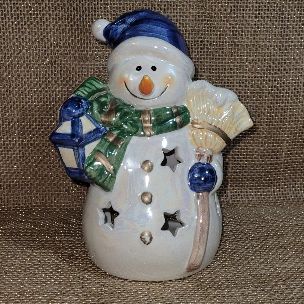 Snowman Tealight Candle Holder& Tall Latte Coffee Tea Mug Cup Christmas Gift Set